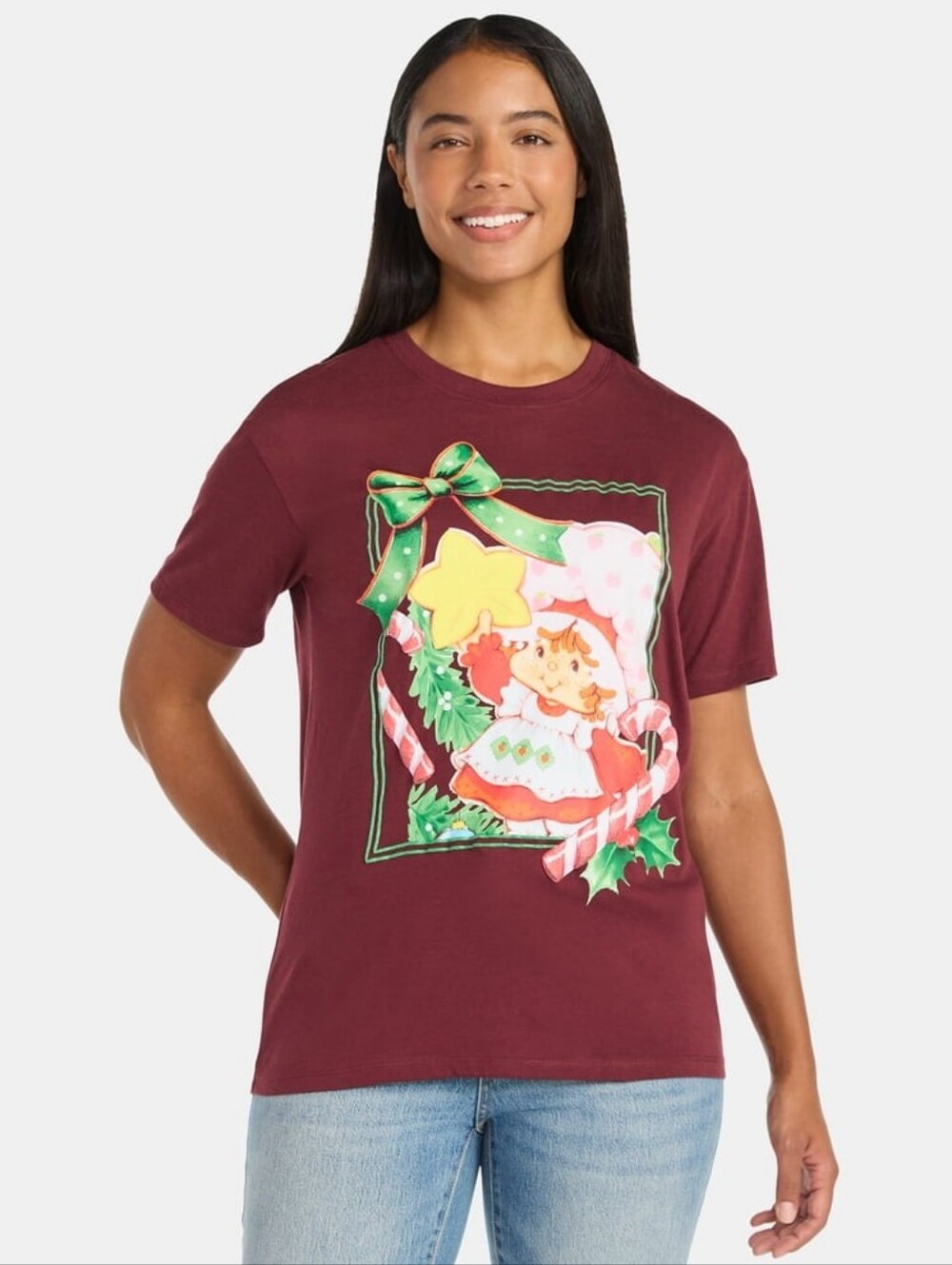 Strawberry Shortcake Dark Cherry Christmas Graphic Short Sleeve Tee Size Med NWT